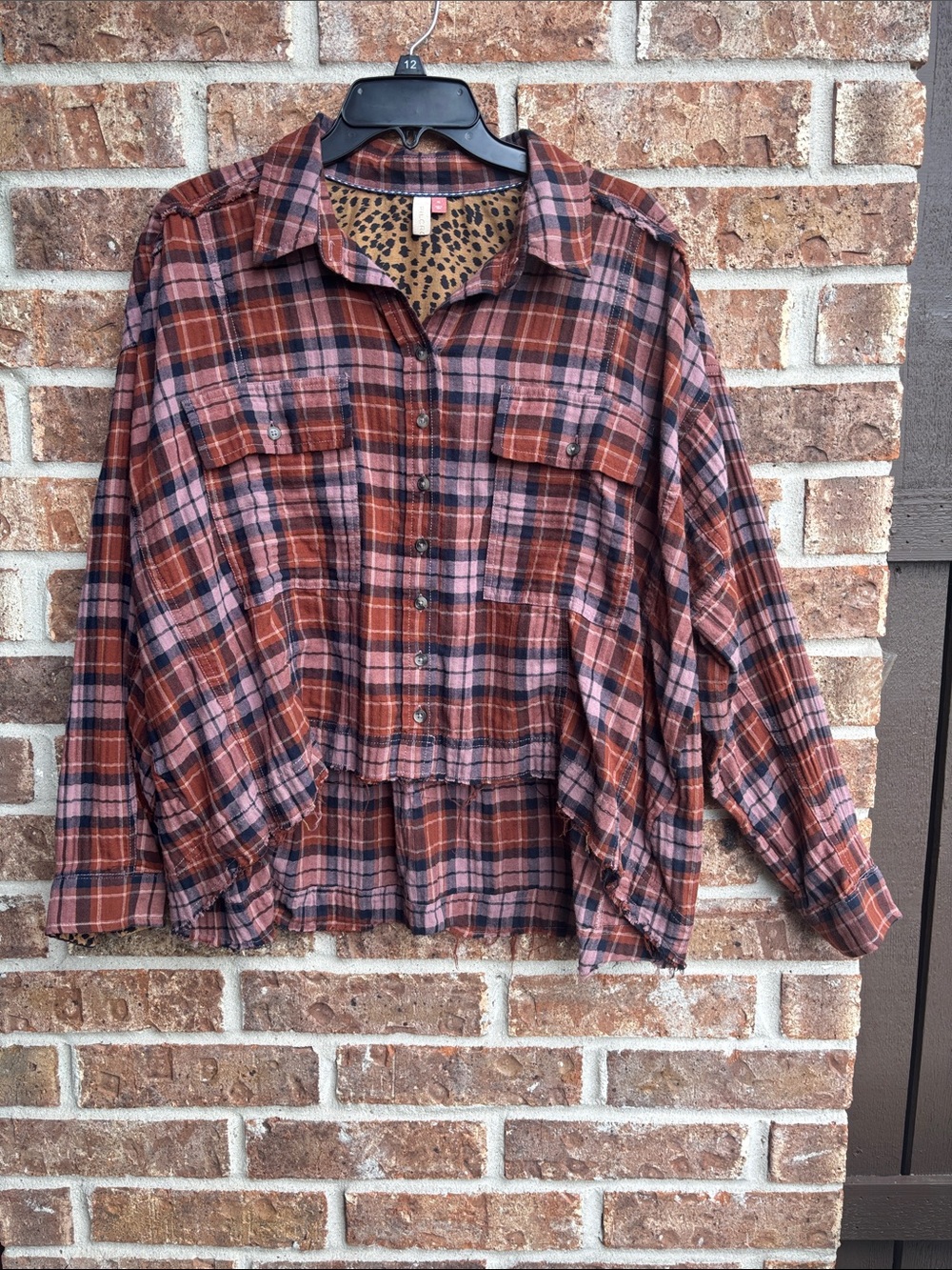 Pilcro autumn plaid flannel raw hem long sleeve shirt